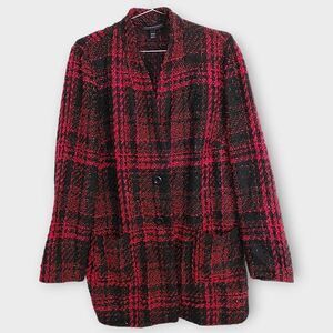 Lane Bryant Tweed Coat Sz 18/20 Black Red Plaid‎ Shimmer Jacket